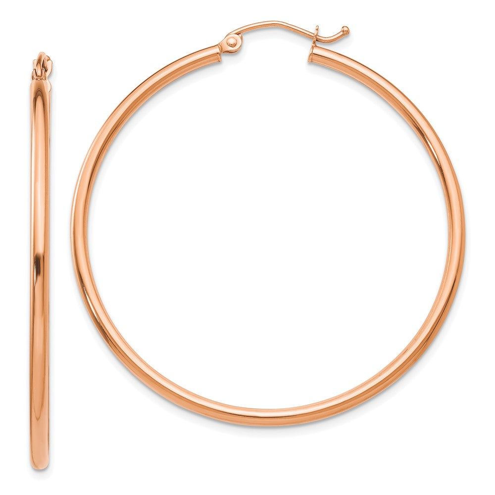 14K Roségold Poliert 2mm Leicht Röhre Creolen