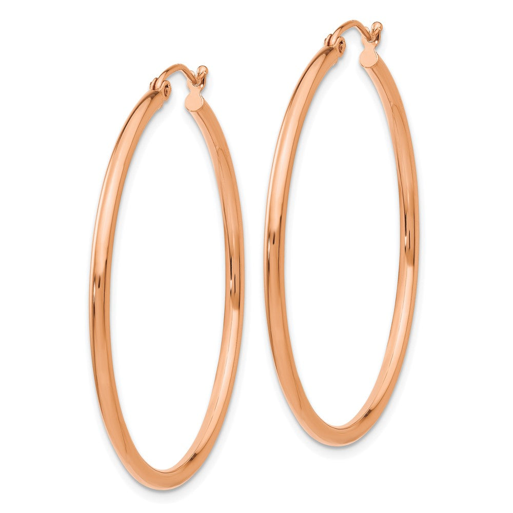 14K Roségold Poliert 2mm Leicht Röhre Creolen