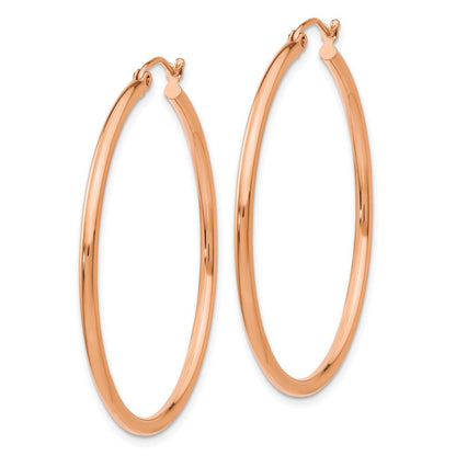 14K Roségold Poliert 2mm Leicht Röhre Creolen