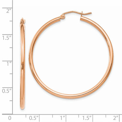 14K Roségold Poliert 2mm Leicht Röhre Creolen