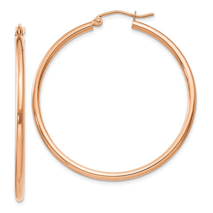 14K Roségold Poliert 2mm Leicht Röhre Creolen