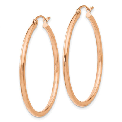 14K Roségold Poliert 2mm Leicht Röhre Creolen