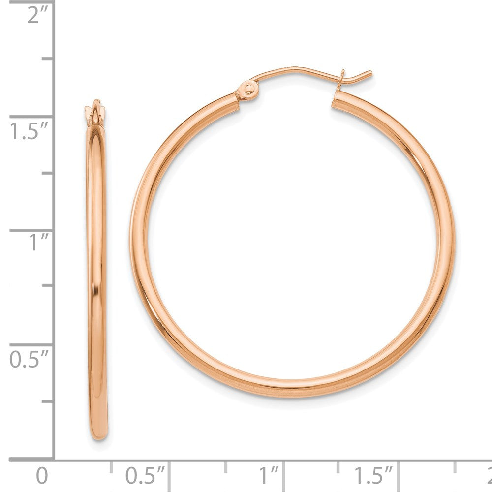 14K Roségold Poliert 2mm Leicht Röhre Creolen