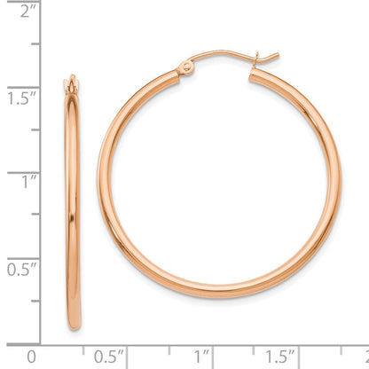 14K Roségold Poliert 2mm Leicht Röhre Creolen