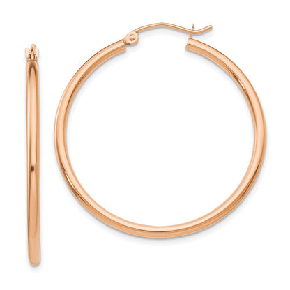 14K Roségold Poliert 2mm Leicht Röhre Creolen