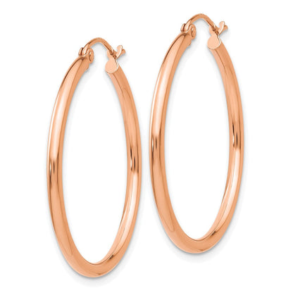 14K Roségold Poliert 2mm Leicht Röhre Creolen