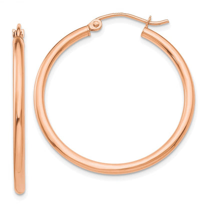 14K Roségold Poliert 2mm Leicht Röhre Creolen