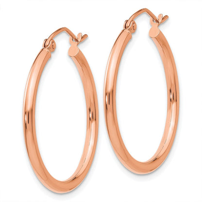 14K Roségold Poliert 2mm Leicht Röhre Creolen