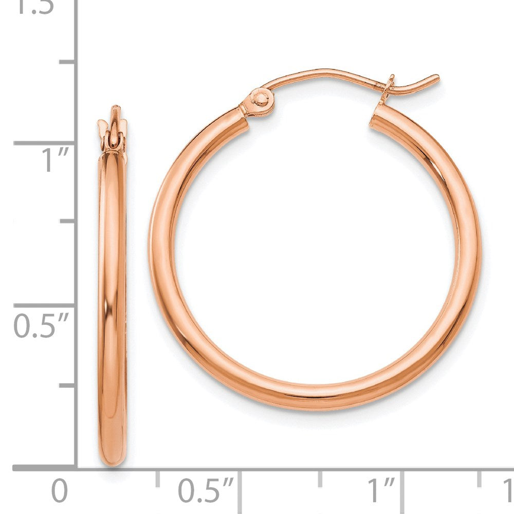 14K Roségold Poliert 2mm Leicht Röhre Creolen