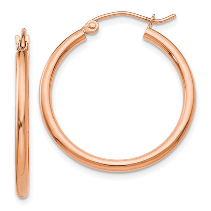 14K Roségold Poliert 2mm Leicht Röhre Creolen