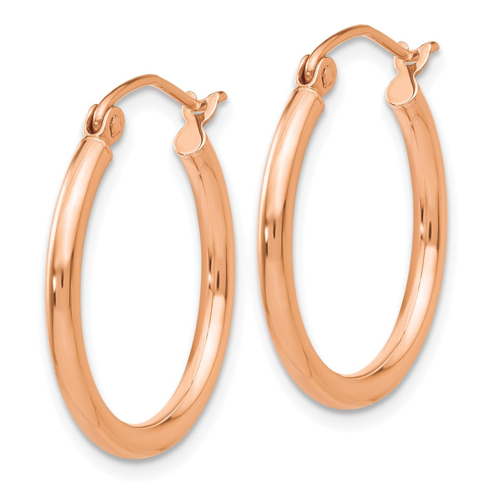 14K Roségold Poliert 2mm Leicht Röhre Creolen
