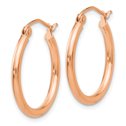 14K Roségold Poliert 2mm Leicht Röhre Creolen