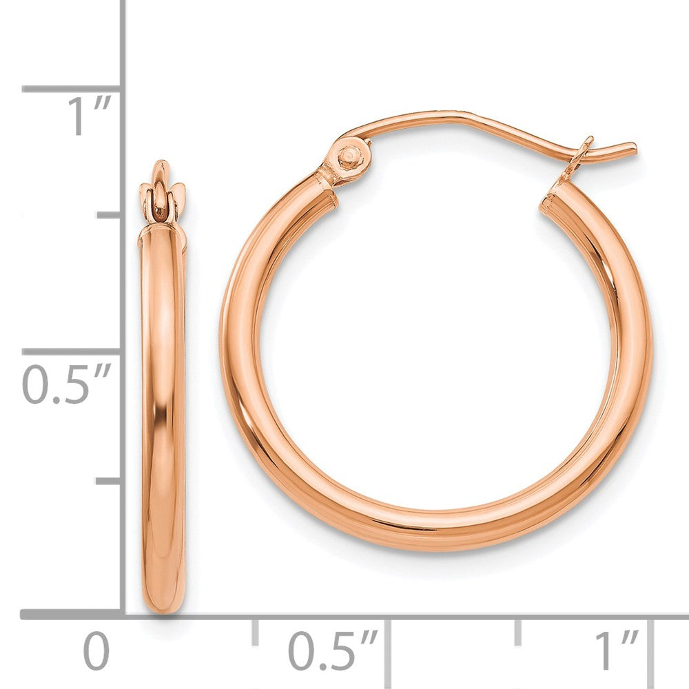 14K Roségold Poliert 2mm Leicht Röhre Creolen