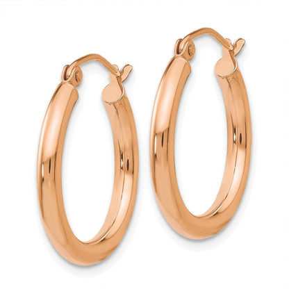 14K Roségold Poliert 2.5mm Leicht Röhre Creolen
