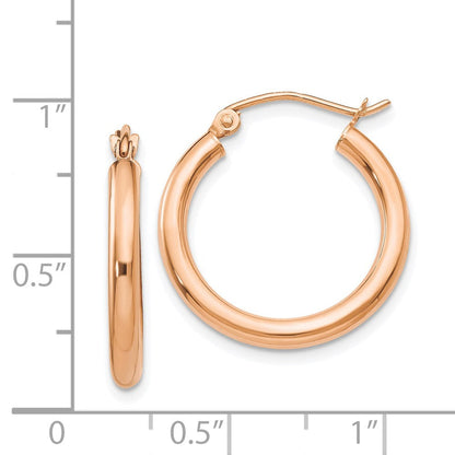 14K Roségold Poliert 2.5mm Leicht Röhre Creolen