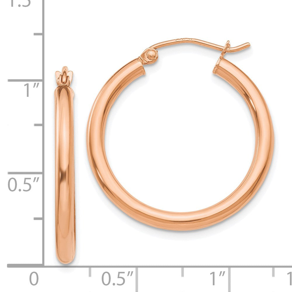 14K Roségold Poliert 2.5mm Leicht Röhre Creolen