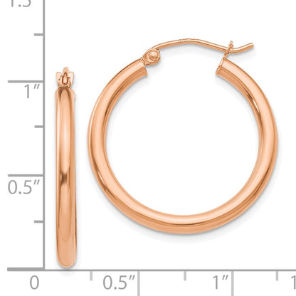 14K Roségold Poliert 2.5mm Leicht Röhre Creolen