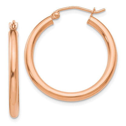 14K Roségold Poliert 2.5mm Leicht Röhre Creolen