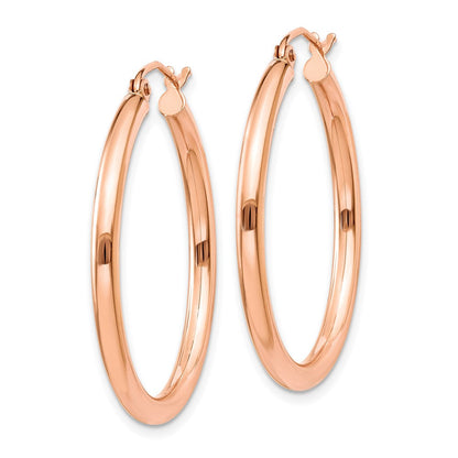 14K Roségold Poliert 2.5mm Leicht Röhre Creolen