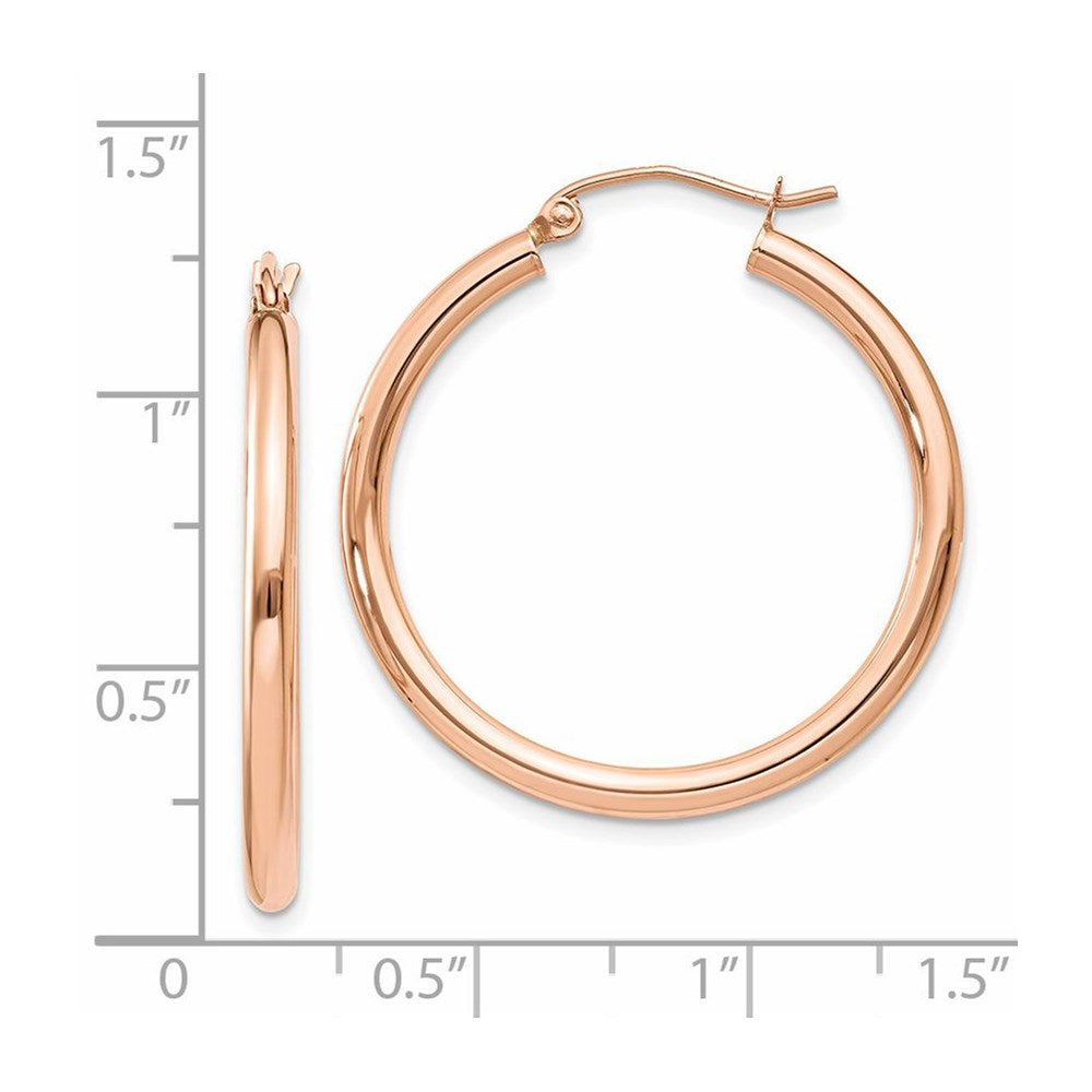 14K Roségold Poliert 2.5mm Leicht Röhre Creolen