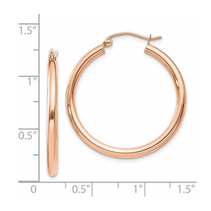 14K Roségold Poliert 2.5mm Leicht Röhre Creolen