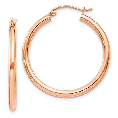 14K Roségold Poliert 2.5mm Leicht Röhre Creolen