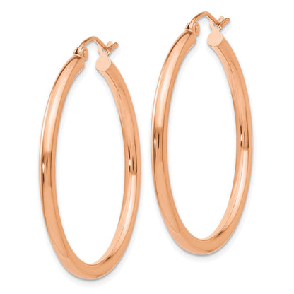 14K Roségold Poliert 2.5mm Leicht Röhre Creolen