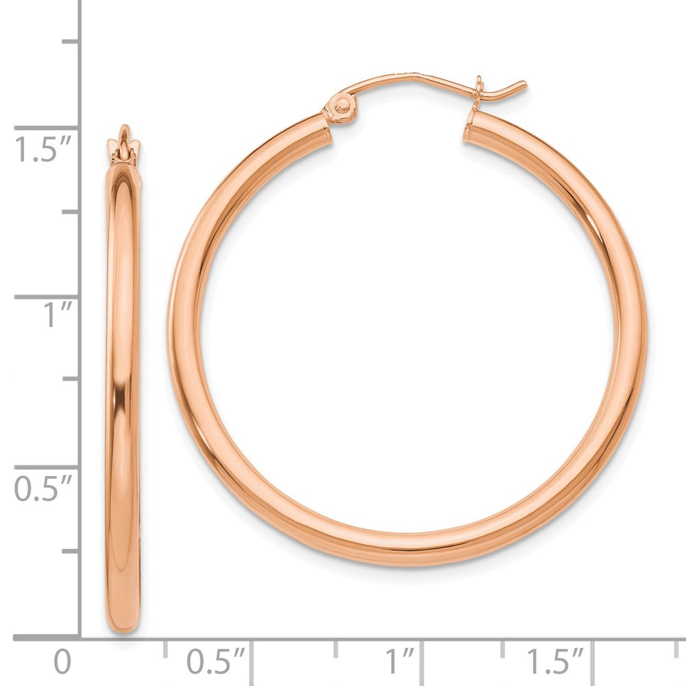 14K Roségold Poliert 2.5mm Leicht Röhre Creolen