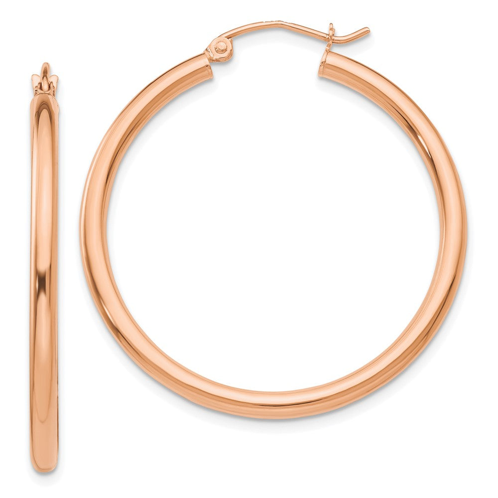 14K Roségold Poliert 2.5mm Leicht Röhre Creolen