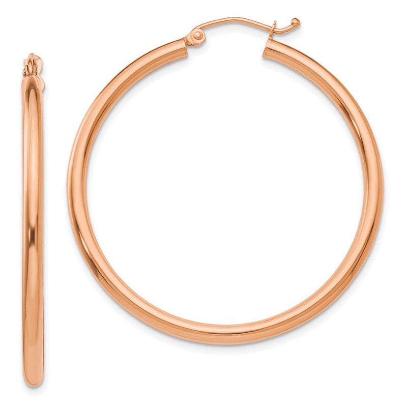 14K Roségold Poliert 2.5mm Leicht Röhre Creolen