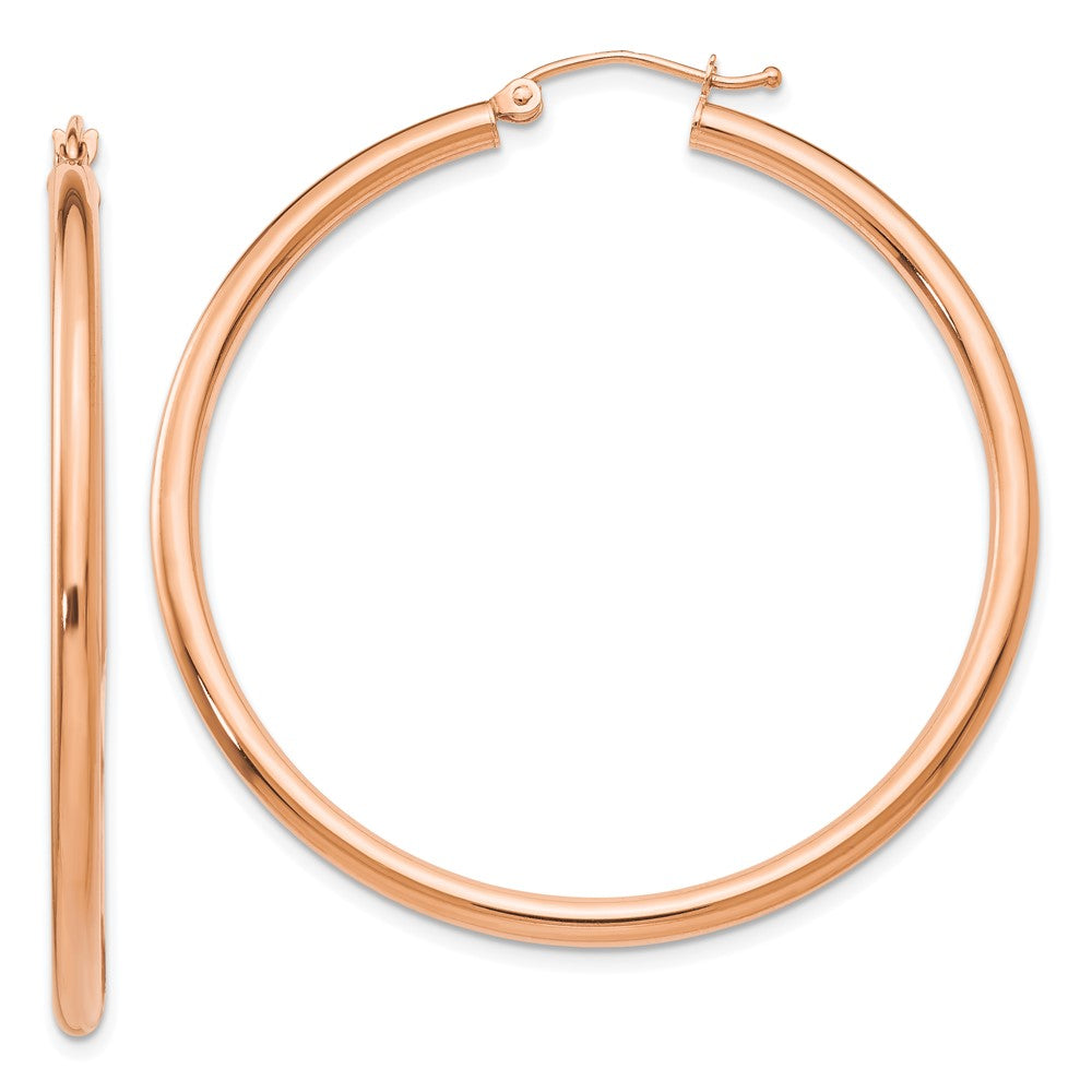 14K Roségold Poliert 2.5mm Leicht Röhre Creolen