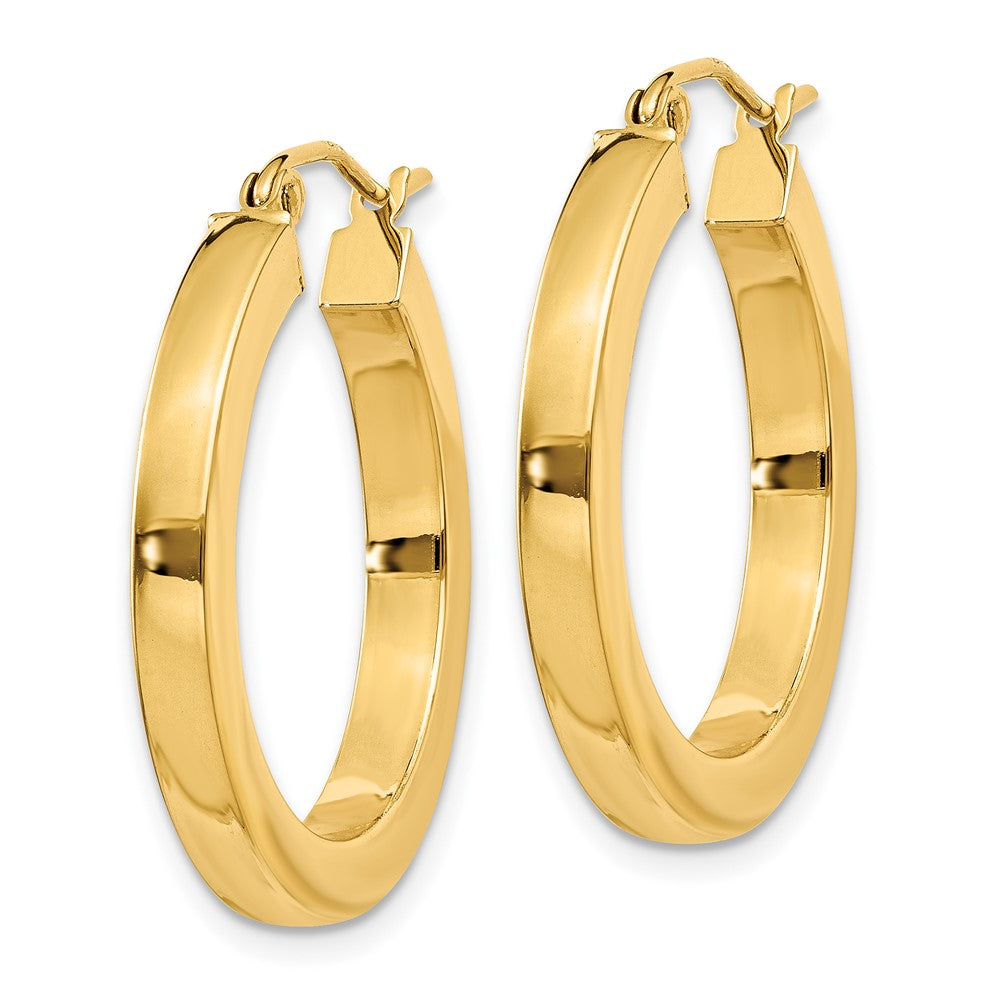 14K Gelbgold 3mm Poliert Quadratisch Creolen