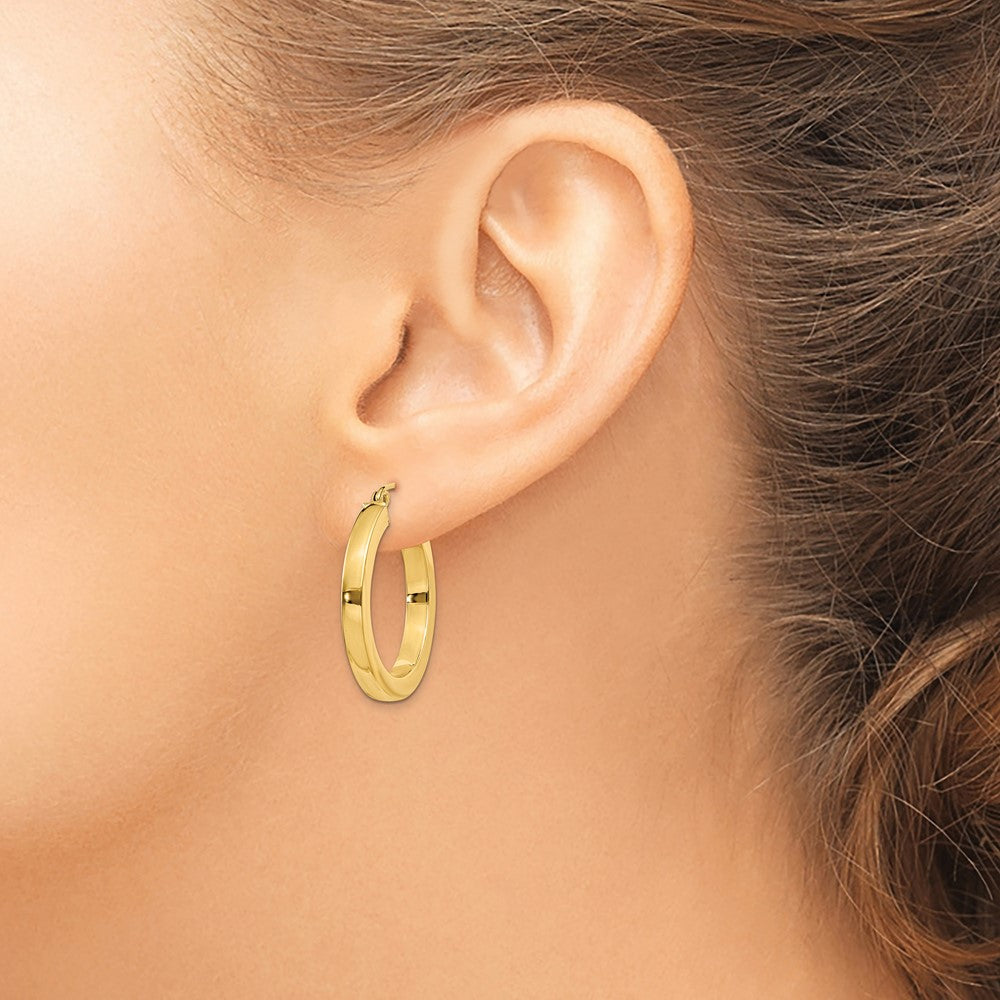 14K Gelbgold 3mm Poliert Quadratisch Creolen