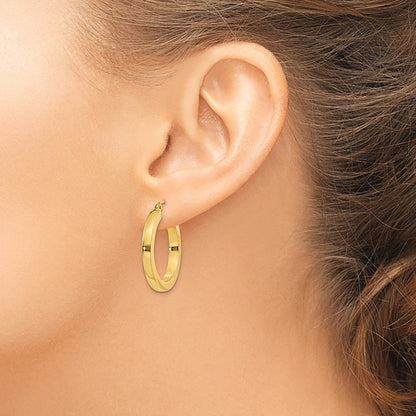 14K Gelbgold 3mm Poliert Quadratisch Creolen