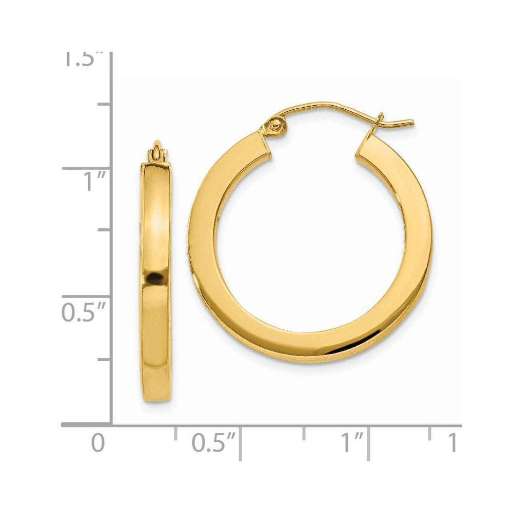14K Gelbgold 3mm Poliert Quadratisch Creolen