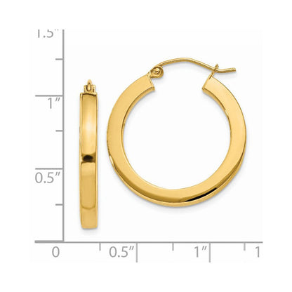 14K Gelbgold 3mm Poliert Quadratisch Creolen
