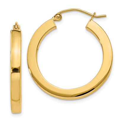 14K Gelbgold 3mm Poliert Quadratisch Creolen