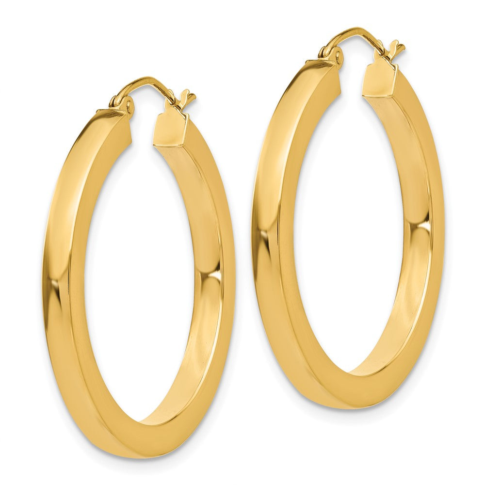 14K Gelbgold 3mm Poliert Quadratisch Creolen