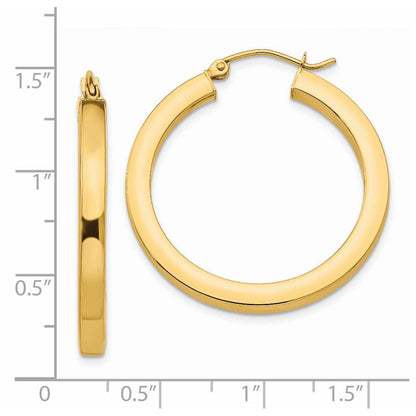 14K Gelbgold 3mm Poliert Quadratisch Creolen