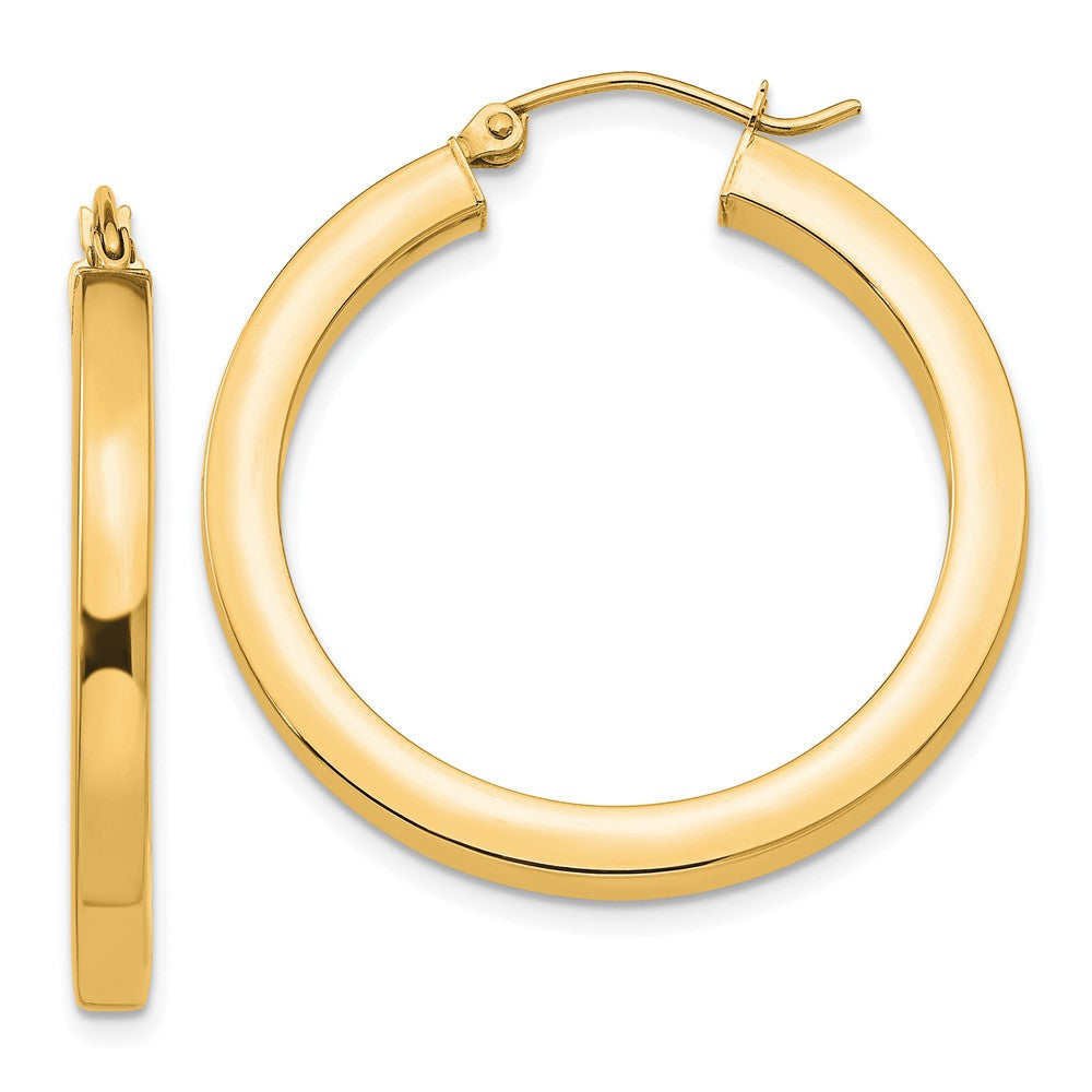 14K Gelbgold 3mm Poliert Quadratisch Creolen