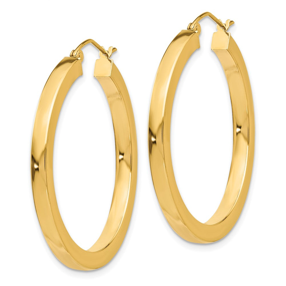 14K Gelbgold 3mm Poliert Quadratisch Creolen