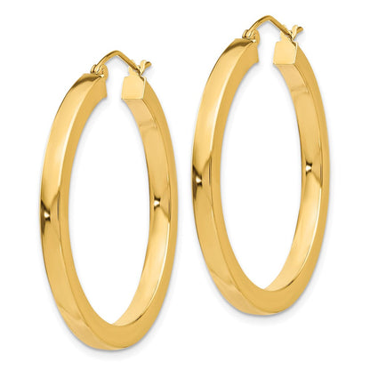 14K Gelbgold 3mm Poliert Quadratisch Creolen