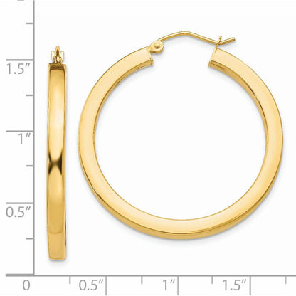 14K Gelbgold 3mm Poliert Quadratisch Creolen