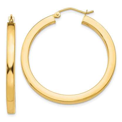 14K Gelbgold 3mm Poliert Quadratisch Creolen