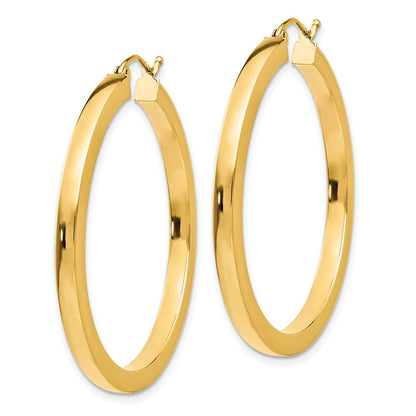 14K Gelbgold 3mm Poliert Quadratisch Creolen