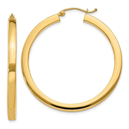 14K Gelbgold 3mm Poliert Quadratisch Creolen