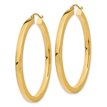 14K Gelbgold 3mm Poliert Quadratisch Creolen