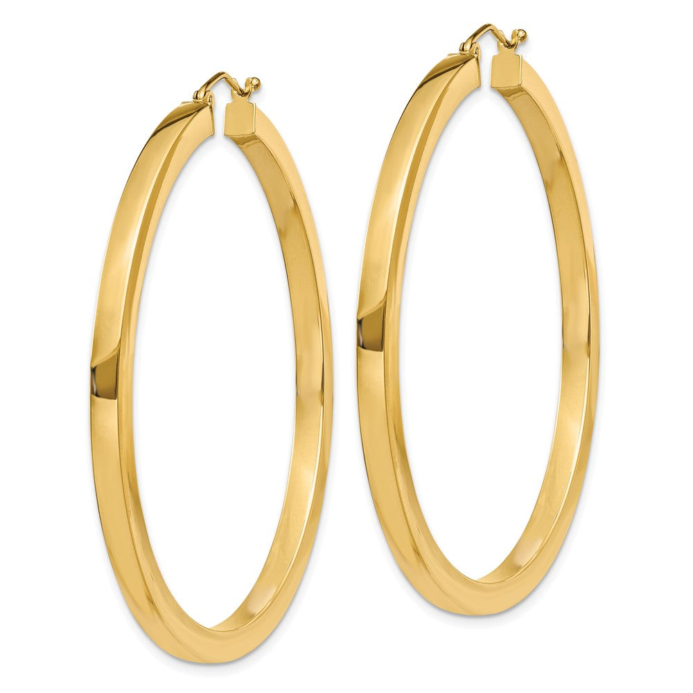 14K Gelbgold 3mm Poliert Quadratisch Creolen