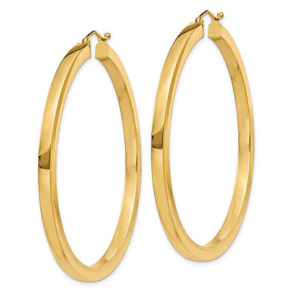 14K Gelbgold 3mm Poliert Quadratisch Creolen