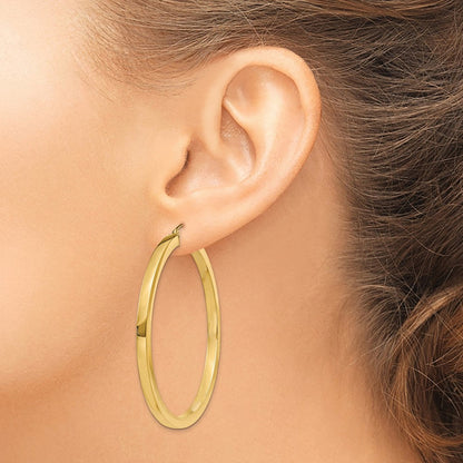14K Gelbgold 3mm Poliert Quadratisch Creolen
